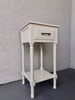 White Accent Table with Drawer & Shelf