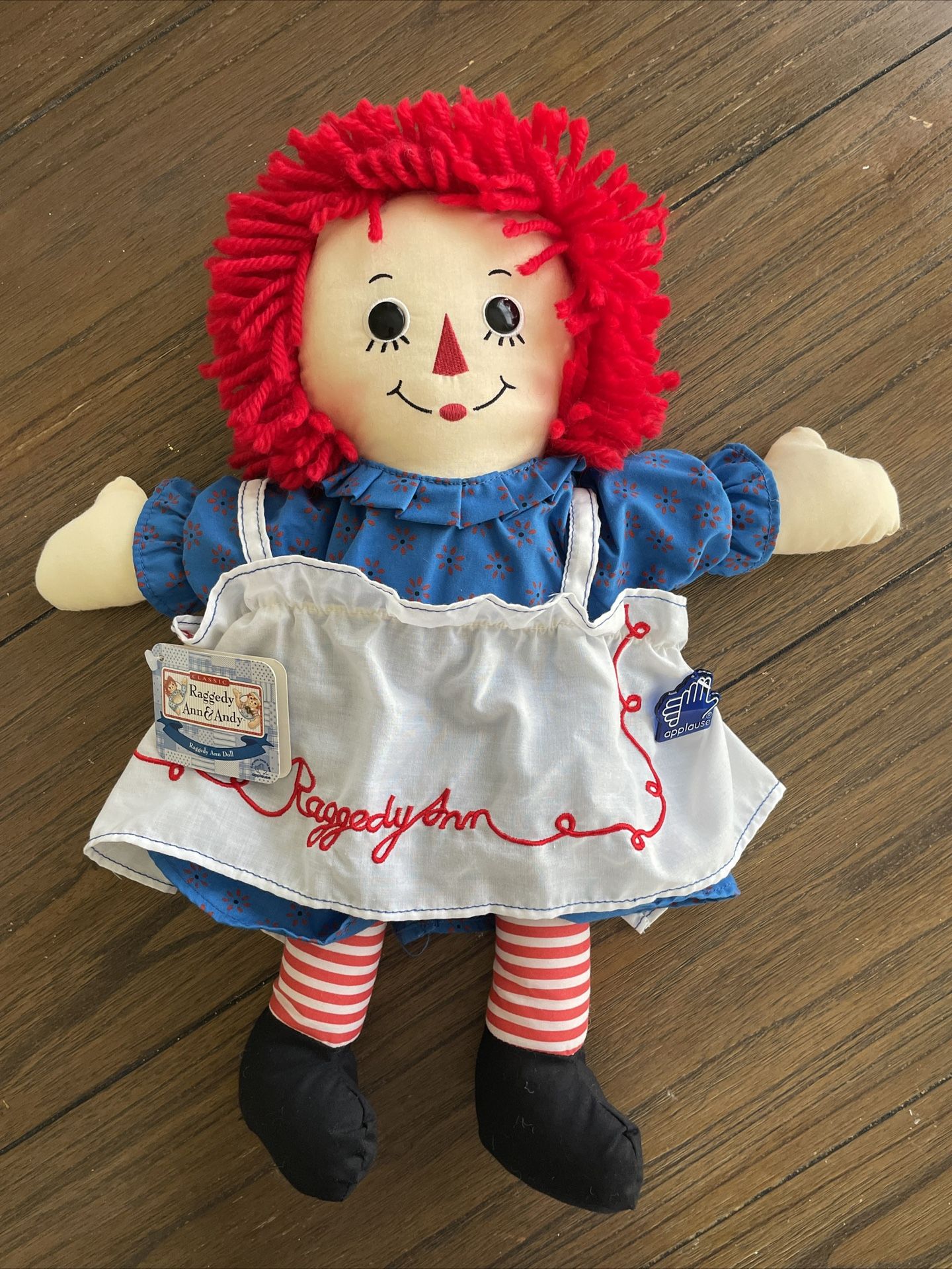 Applause Raggedy Ann Doll Embroidered Dress & I Love You Heart Floral Blue 2006