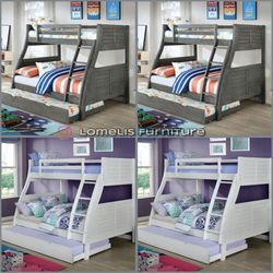 Twin/Full/Twin Gray Hoover Collection Bunk bed w. Orthopedic Mattresses Included 