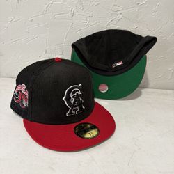 MLB New Era California Angels Black Corduroy 35th Anniversary Patch 59fifty Fitted Hats Size 7 And 7 1/8 