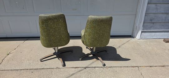 Vintage chromecraft Green floral vinyl swivel  chairs