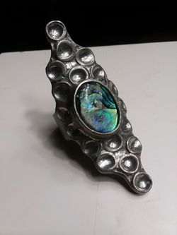 Custom Abalone Shell in Hammered Silver Ring