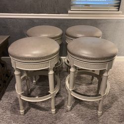 Bar Stools - QTY 4 - Backless Swivel Leather Bar/Table Stool