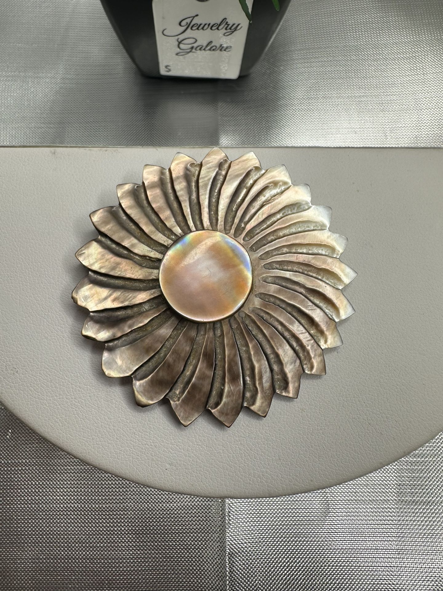 Rare Unique Abalone Shell Carved Brooch