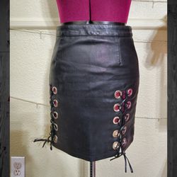 Really Cute Storets Black Double Lace Up Mini Skirt with Hardware