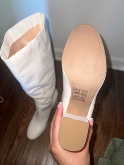 White Knee-High Block Heel Boots