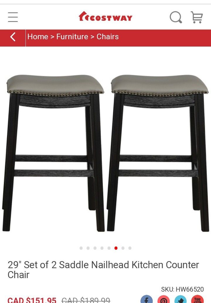 Selling a brand new 29" Set of 2 Saddle Nailhead Kitchen Counter Chair the seats are gray