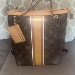Ellen tracy brown and tan monogram backpack