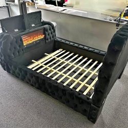ON SALE!! FIREPLACE BED WIITH BUILT-IN TV MOUNT AND BLUETOOTH SPEAKERS! KING $1399! QUEEN $1299!
