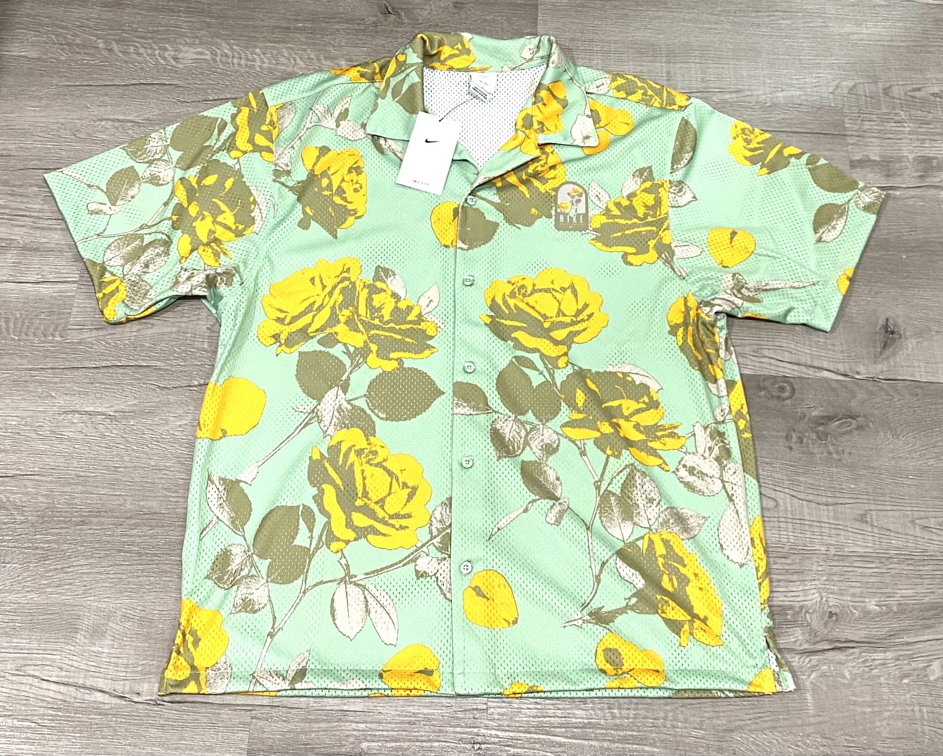 Nike Dri-Fit Rose City Short Sleeve Button Mesh Hawaiian Floral Shirt Mens Large