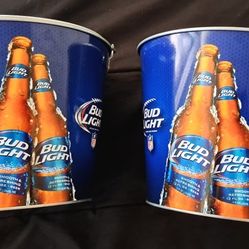 Bud Light Beer•NFL•Ice Bucket• Galvanized Metal Party Cooler• Lot of 2 