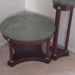 Green marble and mahogany table set