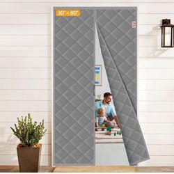 Magnetic Thermal Insulated Door Curtain Fits Door Size 30 x 80 inch