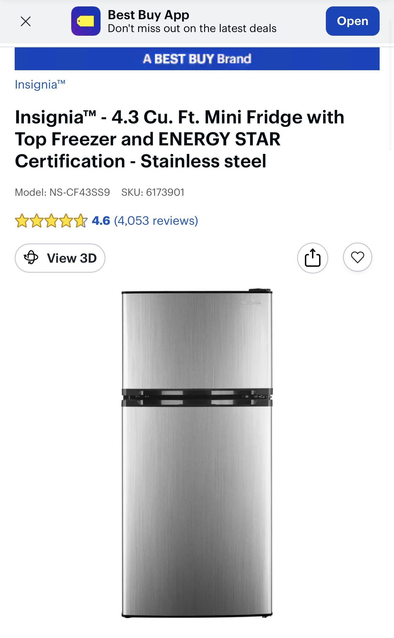 Insignia - 4.3 Cu. Mini Fridge w/Freezer and ENERGY STAR Certification - Stainless steel