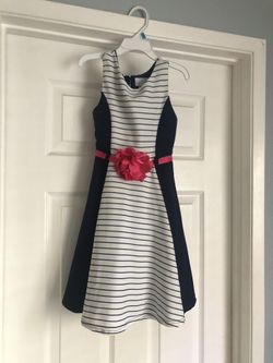 Girls size 7 Navy, white, and pink dress