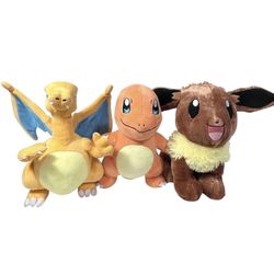 Pokémon Lot of 3 Plush Stuffed Charmander Charizard Evee Soft Plushies