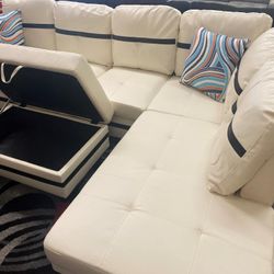 White Sectional Sofa Set w/ Ottoman (Right Or Left  Chaise Available) 👍FREE FINANCING AVAILABLE❗NO CREDIT CHECK❗ 