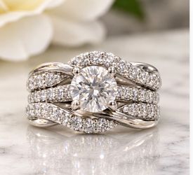 Genuine Diamond Bridal Set – Size 5 – 0.65 Carat Round Diamond – Fused Bands