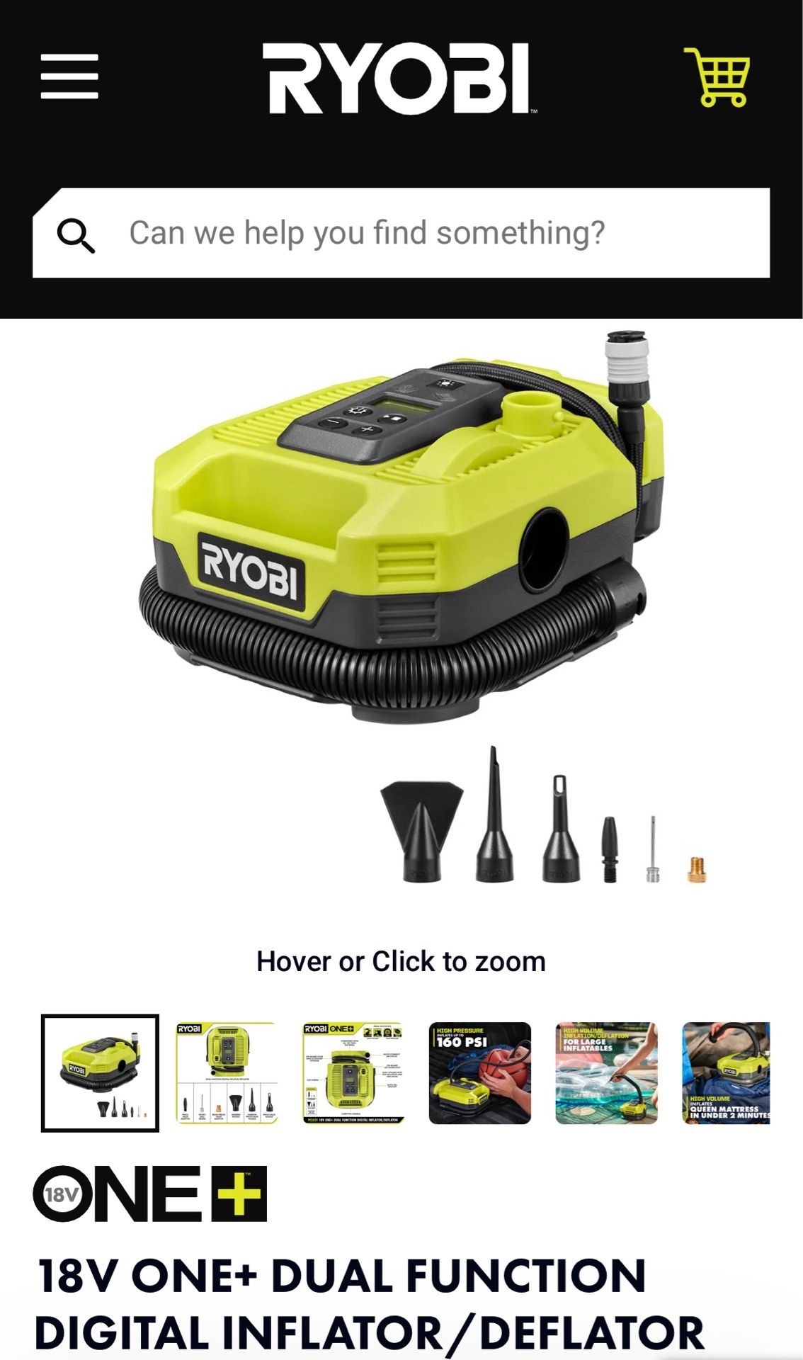 BRAND NEW - RYOBI - 18V ONE+ DUAL FUNCTION DIGITAL INFLATOR/DEFLATOR