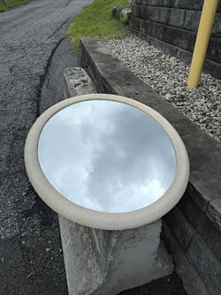 Oval white wicker mirror
