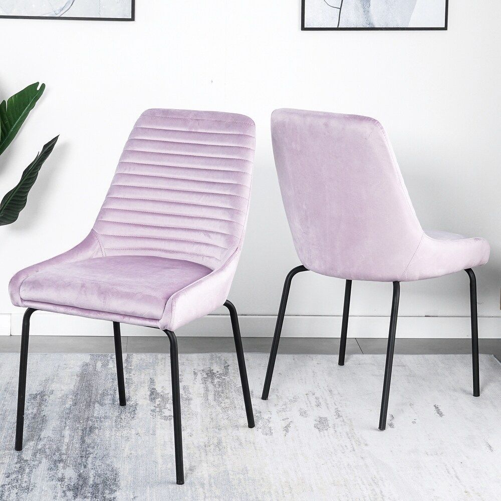 Set of 4 - Pink Velvet Modern Dining Chairs with Black Metal Legs [NEW] **Retails for $600 <Some Assembly Req>