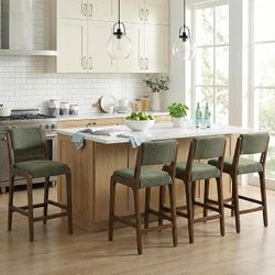 VKNOW 25.7" Counter Height Bar Stools Set of 4, Framhouse Upholstered Chenille Counter Stools with