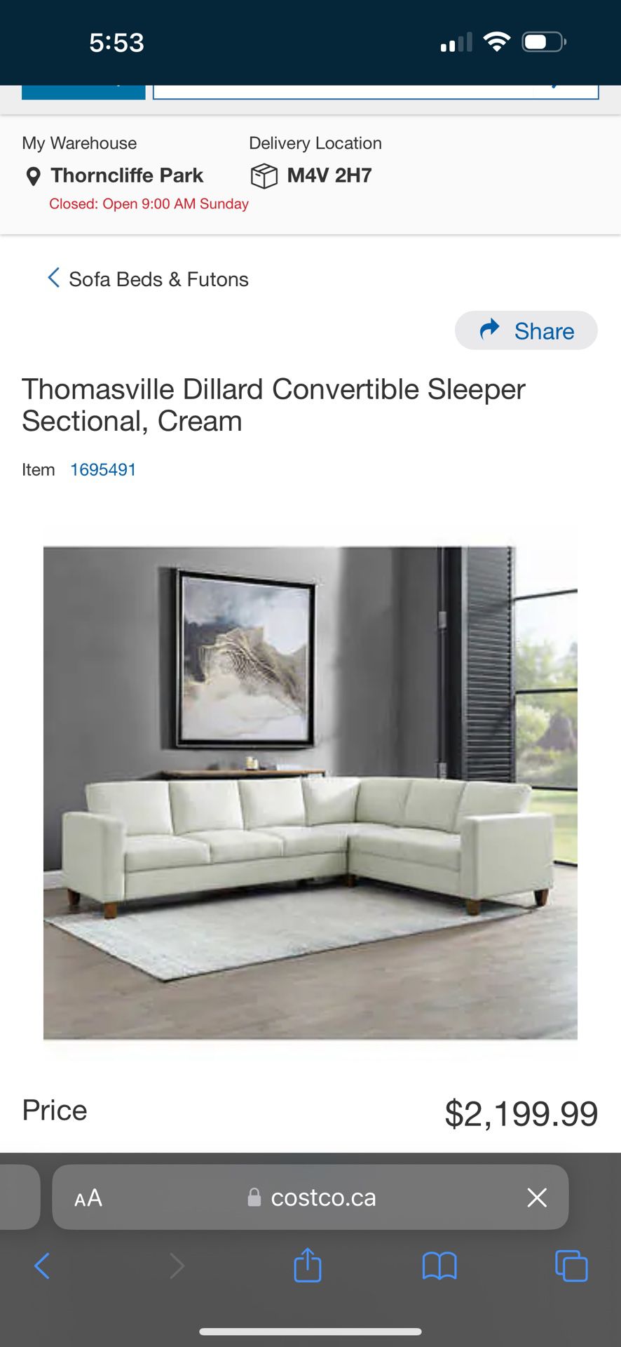 Thomasville Dillard Convertible Sleeper Sectional, Cream