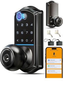 Smart Knob Handle Lock - Fingerprint, App Control, Keyless Entry for Front Door and Bedroom, Electronic Digital Keypad, Auto Lock, Remote Access Shari