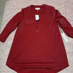 Nwt Womens Size Small Fyre Red Sparkly Dress Shirt 