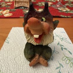 Vintage Henning Norway Folk Art Hand Carved Wooden Troll Figurine