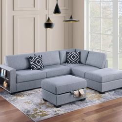 Brand New Grey Sectional Sofa w Storage Ottoman 