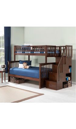 NEED GONE $1800 Twin Over Full Solid Wood Bunk Bed - Storage Stairs (New In Box)