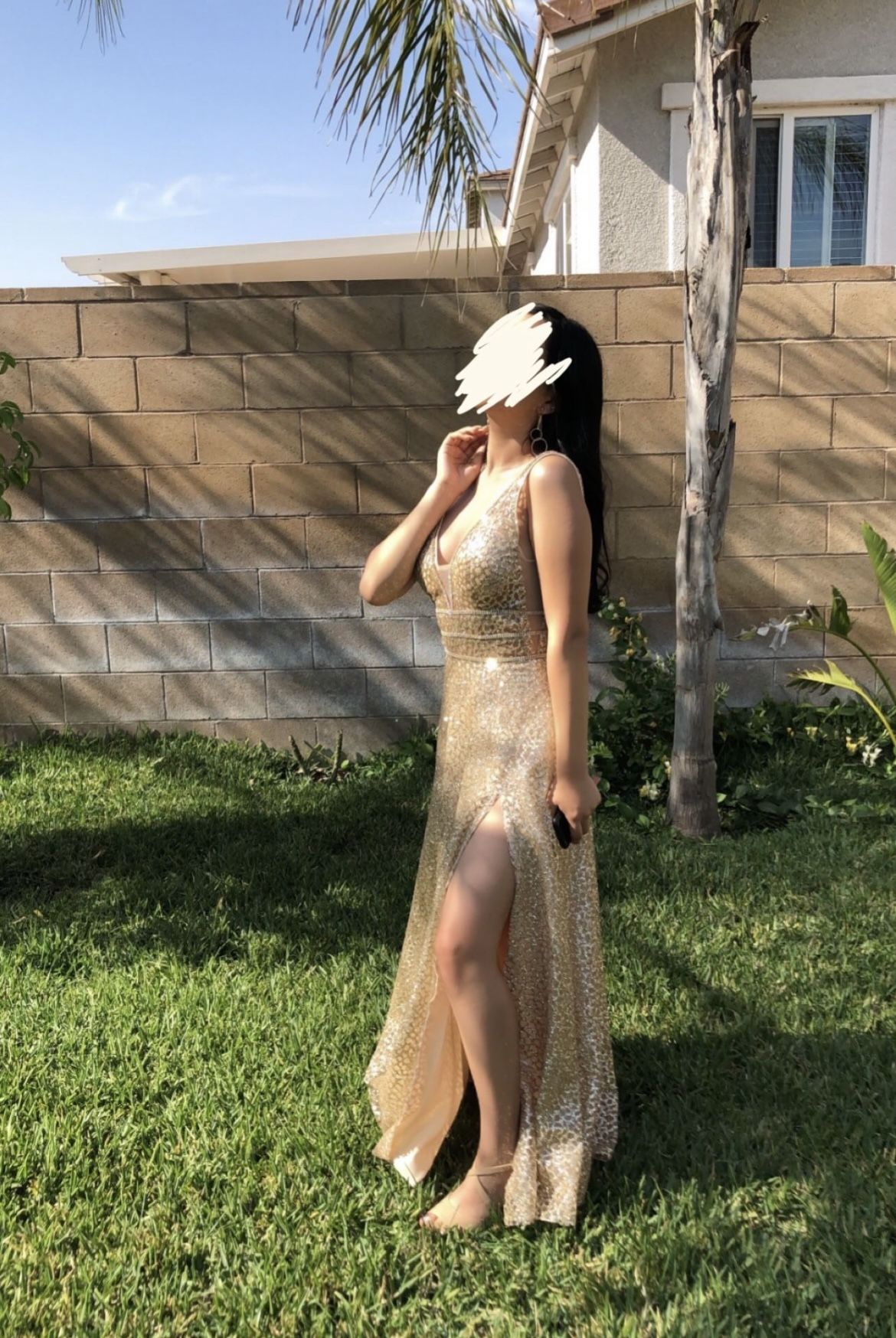Gold Slit Prom Dress