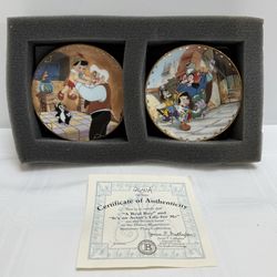 Walt Disney Pinocchio Plate Set of 2 Collectibles A Real Boy & Its An Actors Life For Me New With Certificate of Authenticity