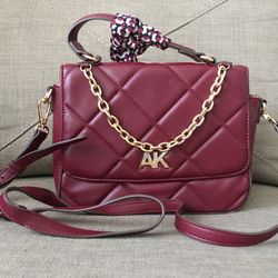 Burgundy Crossbody Bag With Mini Scarf And Gold Chain