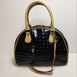  Arcadia Genuine Black Patent Leather Dome Convertible Crossbody Shoulder Bag NWOT
