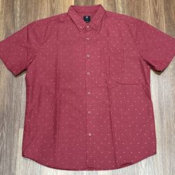 Men’s XL Red Maroon Button Up Button Down Short Sleeve Casual Shirt