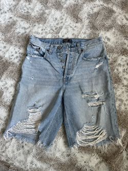 Abercrombie & Fitch Light Blue Destroyed Denim High Rise Shorts - size 26.