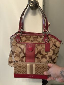 Authentic Coach Signature C-print canvas shoulder bag and matching wallet