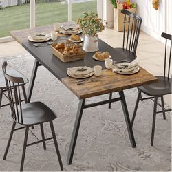 70'' Rectangle Dining Table with Basket Storage , Wood Kitchen Table With Strong Metal Legs Oak Wood