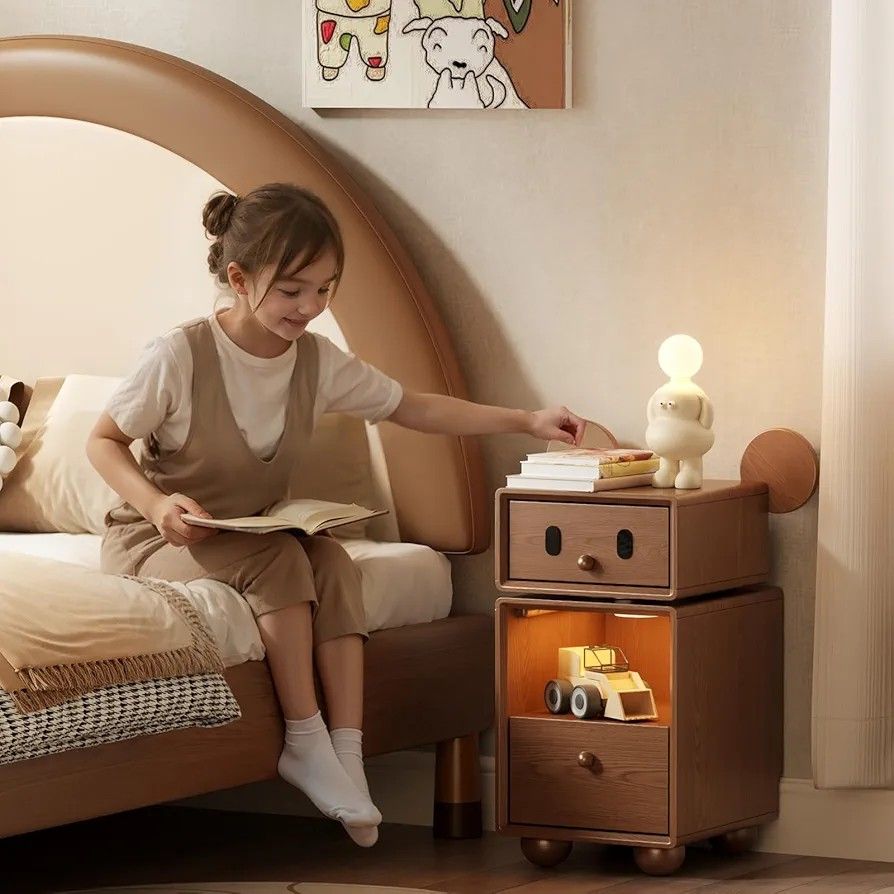 Solid Wood Nightstand, Small Narrow Night Stand for Small Spaces