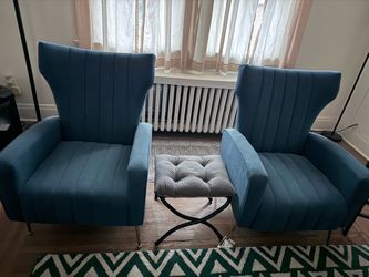 Blue Velvet Wingback Accent Chairs – Set of 2