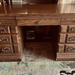 Vintage Wooden Double Pedestal Executive Desk