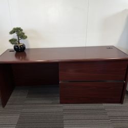 HON Cherry Wood Laminate 2 Piece Desk