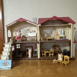 Calico Critters Red Roof Country Home With Toys