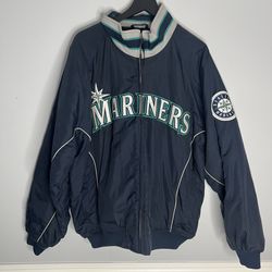 Seattle Mariners Dugout Jacket Mens XL Blue Majestic Authentic MLB Baseball Y2K