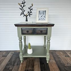 Vintage End tablet KINCAID. Upgraded With New Paint Green Sage Semi Gloss & Stain 