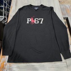 POLO RALPH LAUREN Black PONY Waffle Knit Long Sleeve Lounge Tee LARGE