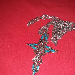 Beautiful Silvertone Turquoise Cross Necklace