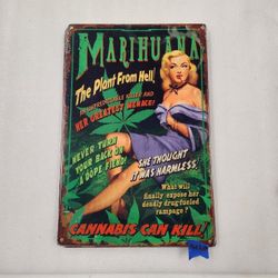 Weed The Plant From Hell Pinup Girl Steel Metal Sign 